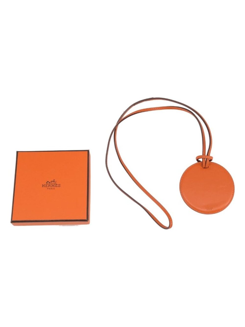 Hermes Leather Mirror Necklace Orange